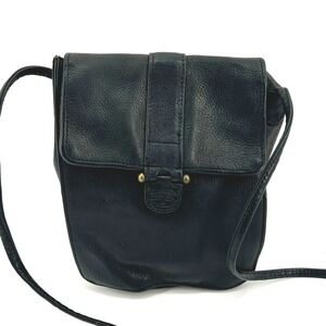Vintage 90s Fossil Black Leather Crossbody Bag Small Flap Square Shoulder Bag